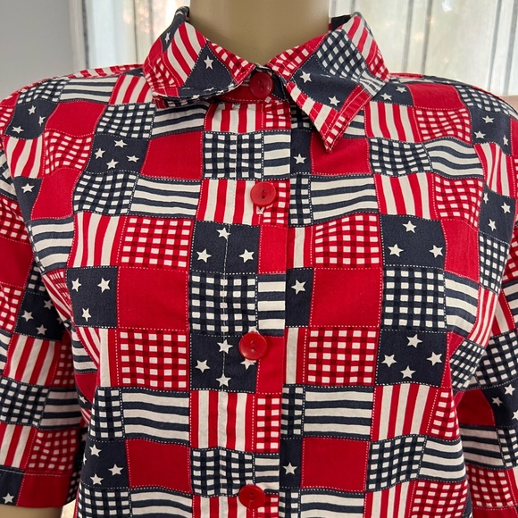Ms. Lee Red Cotton Short Sleeve Top Button Up Casual Patriotic Shirt Size 2X - Picture 5 of 5